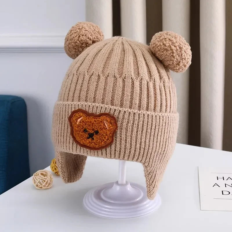 Baby wool hat cute bear ear protection hat children