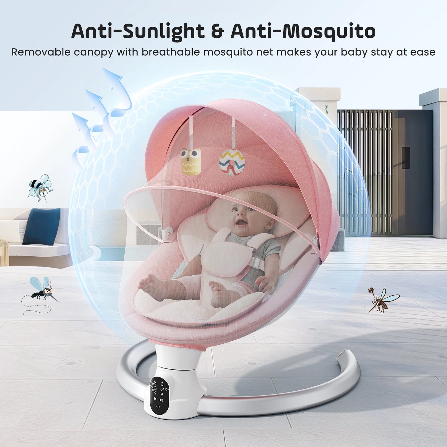 Baby Electric Swing Baby Swing with 3 timers,Application and Remote Control Transat, 5 swing speeds, 10 music,Bluetooth,pink