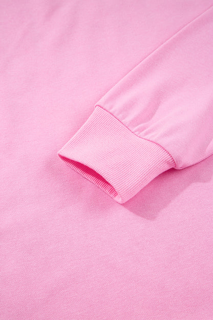 Pink Bow Sequin XOXO Letter Graphic Exposed Seam Sweatshirt