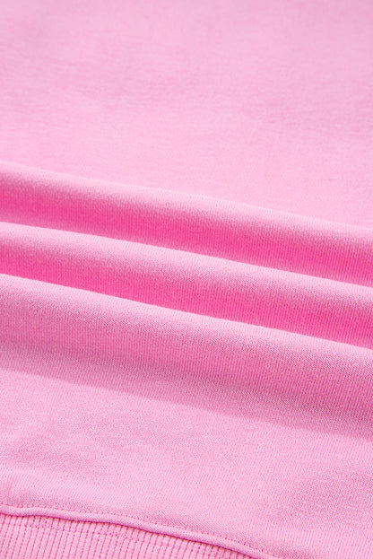 Pink Bow Sequin XOXO Letter Graphic Exposed Seam Sweatshirt