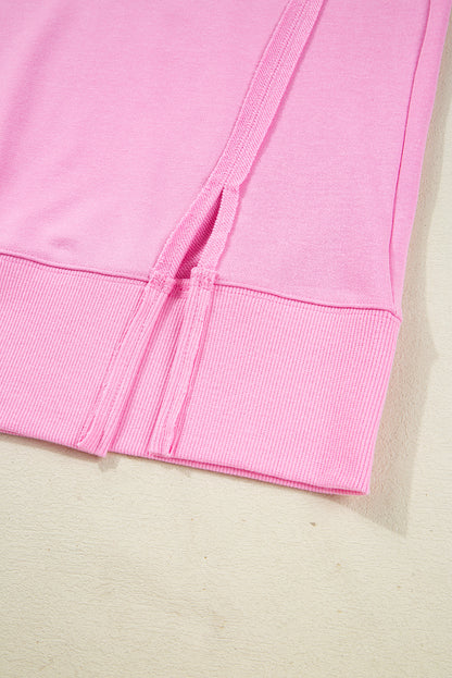 Pink Bow Sequin XOXO Letter Graphic Exposed Seam Sweatshirt