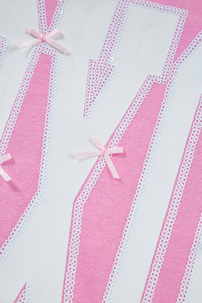 Pink Bow Sequin XOXO Letter Graphic Exposed Seam Sweatshirt