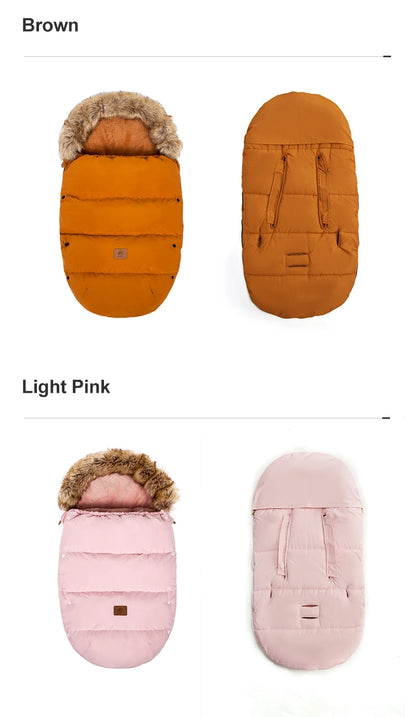 Stroller Footmuff Outdoor Winter Baby Warm In Pram Removable Thicker Windproof Fur Collar Baby Envelope Stroller Accessories