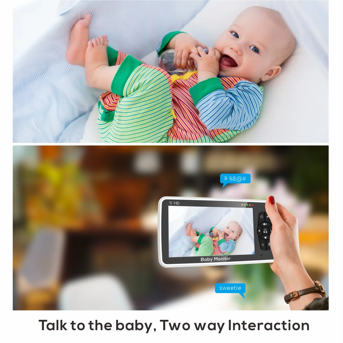 5 inch Video Baby Monitor with Two Camera and Audio, Night Vision, 4X Zoom, 1000ft Range 2-Way Audio Temperature Sensor Lullaby