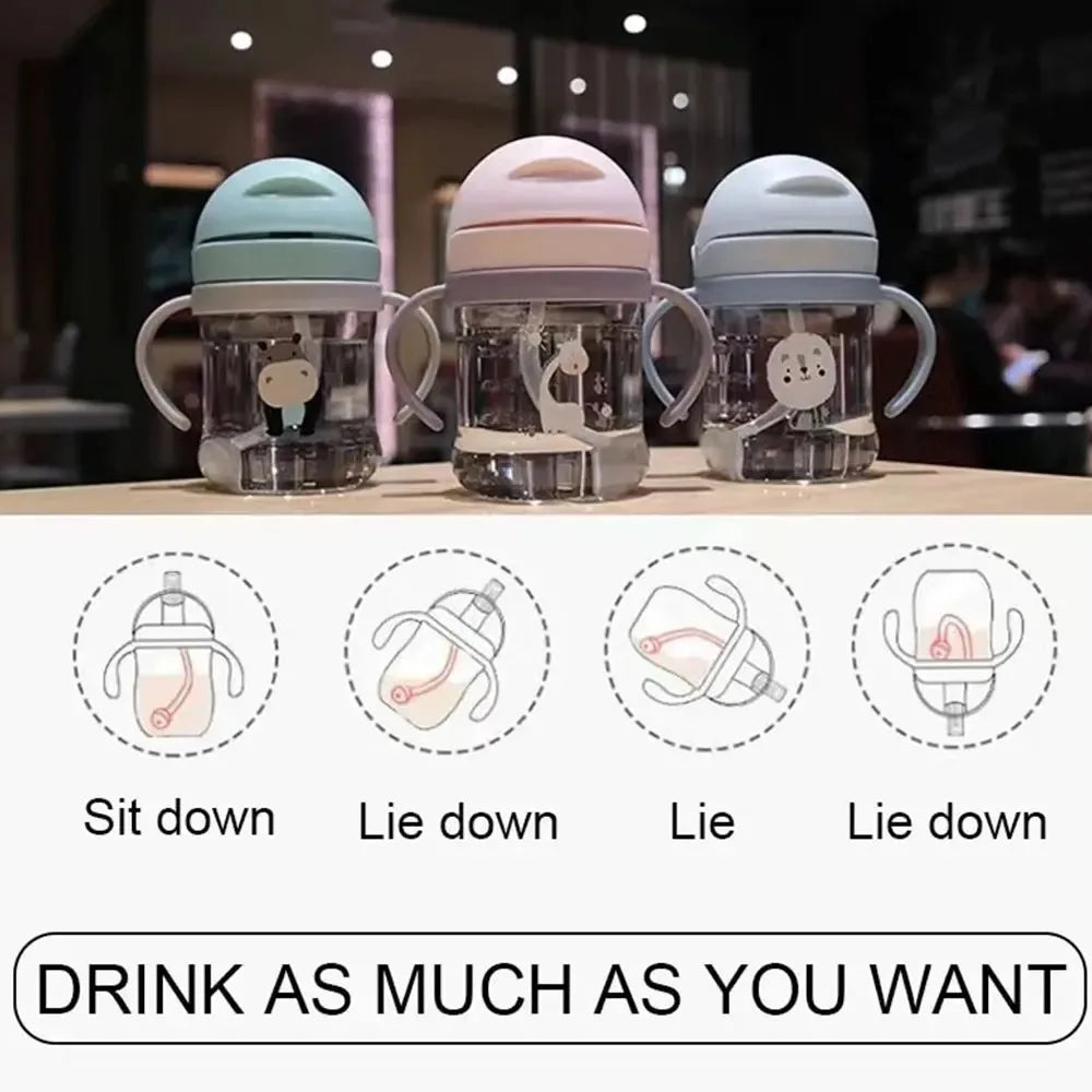 250 ml straw cup Cute cartoon bottle Baby water bottle Children's bottle Animal print training cup Boys and girls Inverted water