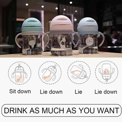 250 ml straw cup Cute cartoon bottle Baby water bottle Children's bottle Animal print training cup Boys and girls Inverted water