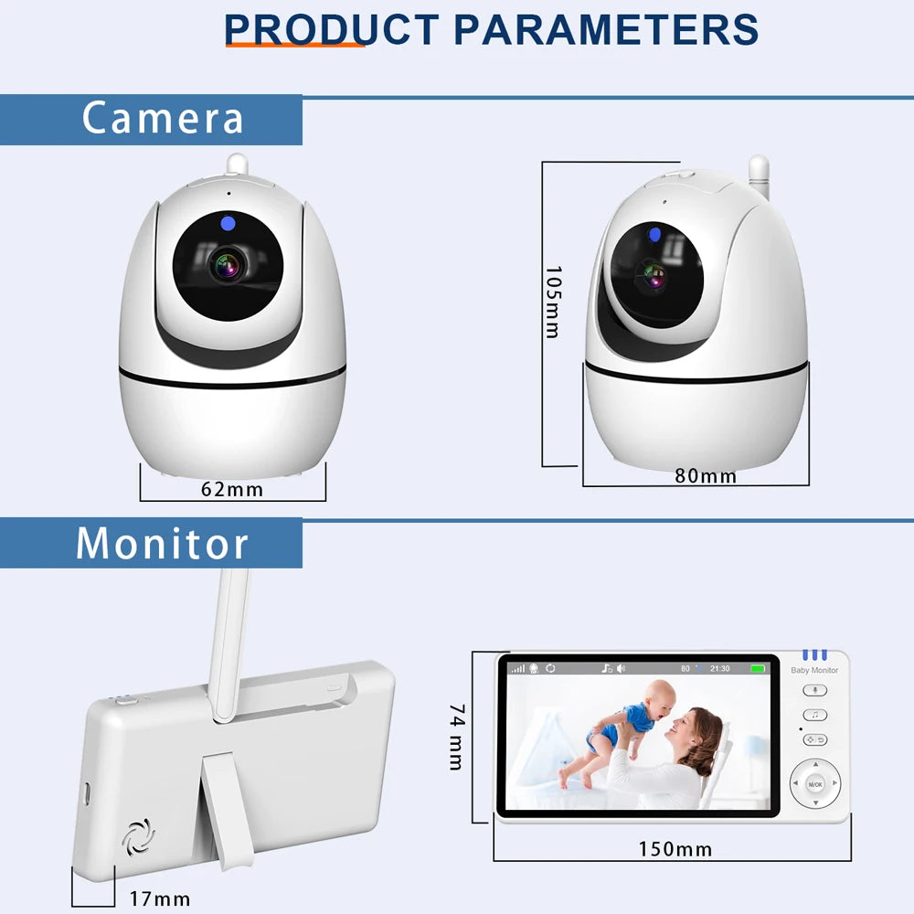 5.0 Inch Video Baby Monitor With Pan Tilt Camera Wireless Two Way Audio Night Vision Security Babysitter VOX Wake Up USB Charge by Baby Paradise