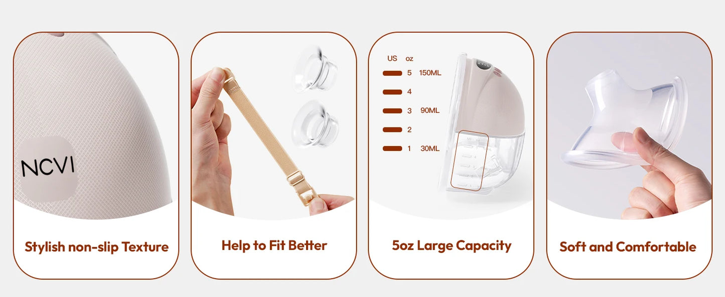 NCVI Electric Breast Pump,Wearable for Breastfeeding,Hands-Free, 4 Modes 9 Levels, 3 Flange Sizes(19/21/24mm), Smart Display