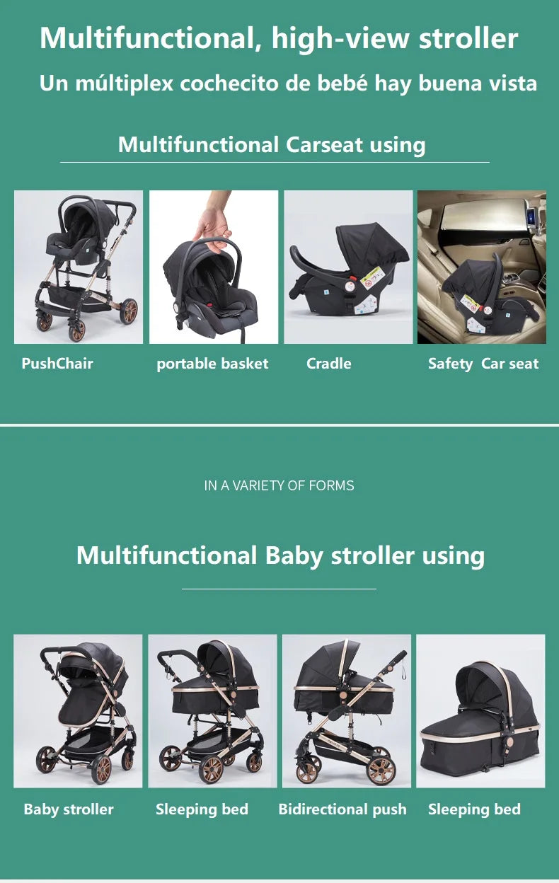 Your All-in-One Travel Solution: 3-in-1 Lightweight Stroller & Pram for All Terrains, Suitable from Birth with Easy Compact Fold by Baby Paradise