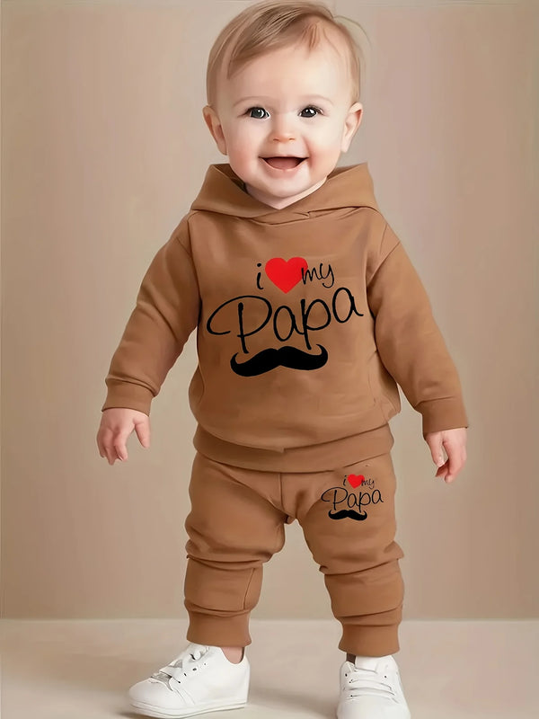 Newborn Baby Boy Long Sleeve Fleece Hoodie with Cartoon Letter Heart Print Casual Sports Pants Set Autumn Winter by Baby Paradise