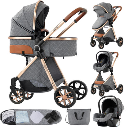 3 in 1 Baby Stroller Prams Lightweight Stroller Compact Foldable Stroller Newborn Stroller Travel System Pushchair Baby Buggy