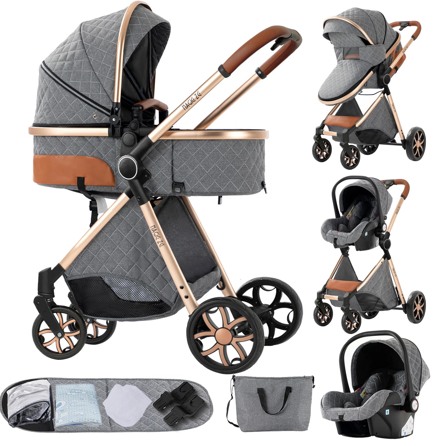 Your All-in-One Travel Solution: 3-in-1 Lightweight Stroller & Pram for All Terrains, Suitable from Birth with Easy Compact Fold