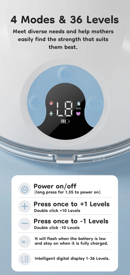 Wearable Breast Pump Hands Free Electric Breast Pumps Comfort Milk Collector Lightweight with LED Display 4 Modes & 36 Levels