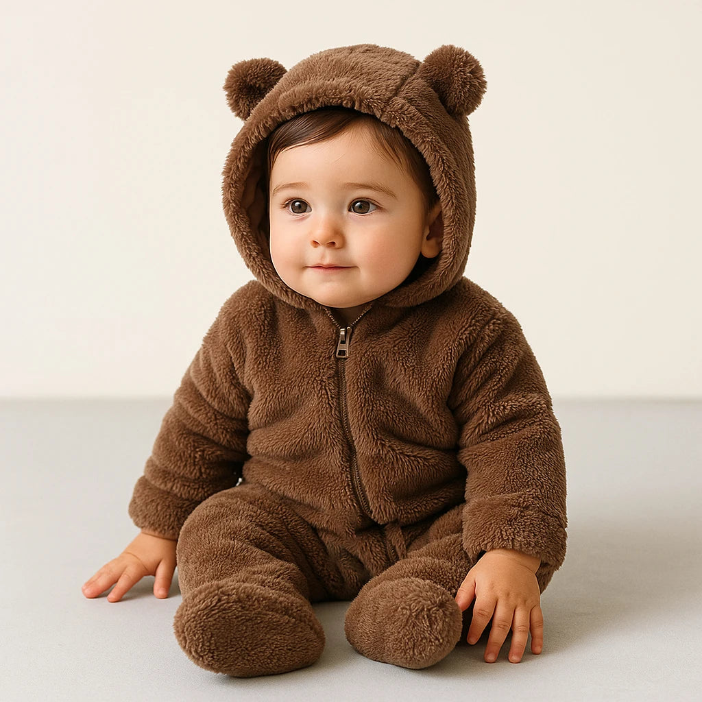 0-24M Baby Rompers Infant Clothes Winter Newborn Baby Boy Girl Zipper Bodysuit Bear Fleece Hooded Pyjamas by Baby Paradise