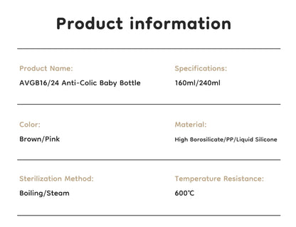 Newborn baby Wide caliber High borosilicate glass Bottles Anti choking Anti-Colic Bottle 0-6 months+ 160ml 240ml Baby Bottles