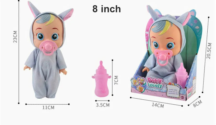 8inch 3D Weeping Babies Unicorn Baby Simulation Baby Crying Doll Creative Cute Doll For Girl Reborn Baby Vinyl Christmas Gift