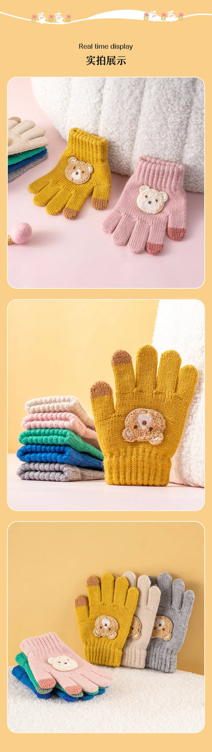 2-6 year old cartoon bear baby gloves with crochet hooks, 