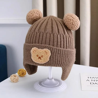 Baby wool hat cute bear ear protection hat children