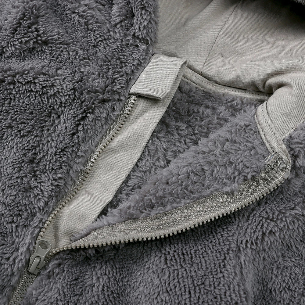 0-24M Baby Rompers Infant Clothes Winter Newborn Baby Boy Girl Zipper Bodysuit Bear Fleece Hooded Pyjamas