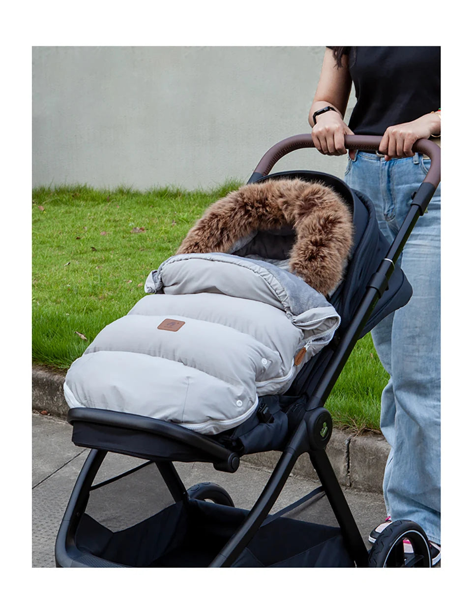Stroller Footmuff Outdoor Winter Baby Warm In Pram Removable Thicker Windproof Fur Collar Baby Envelope Stroller Accessories