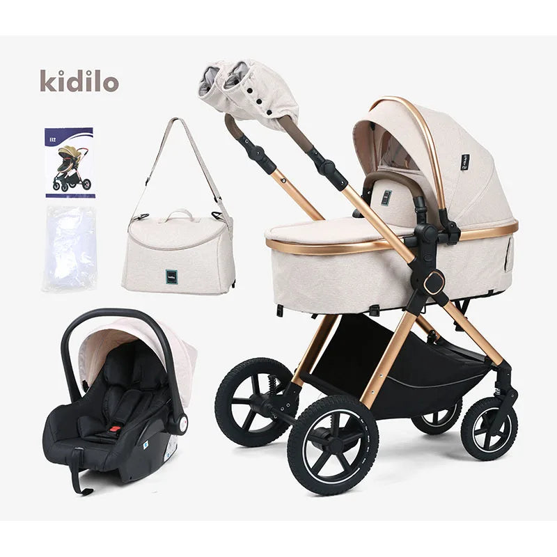 Three-in-One High-View Child Stroller with Car Seat.