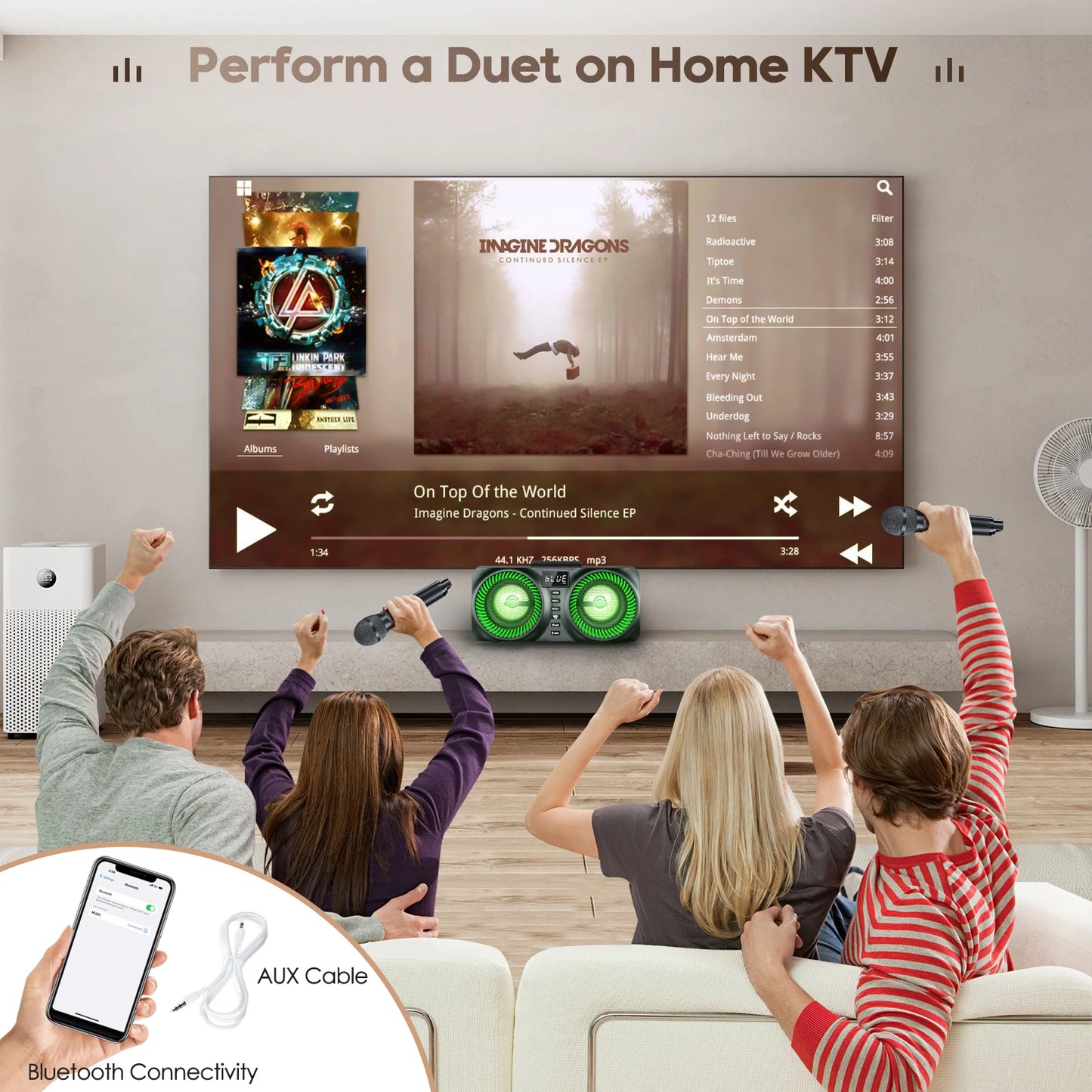 Karaoke All-in-One Karaoke Machine with 30W Bluetooth Speaker 2 Wireless Karaoke Microphones Rechargeable Microphone Slot