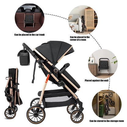 3 in 1 Baby Stroller Prams Lightweight Stroller Compact Foldable Stroller Newborn Stroller Travel System Pushchair Baby Buggy