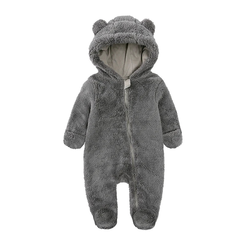 0-24M Baby Rompers Infant Clothes Winter Newborn Baby Boy Girl Zipper Bodysuit Bear Fleece Hooded Pyjamas