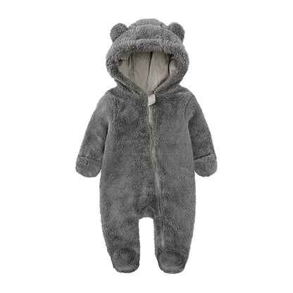 0-24M Baby Rompers Infant Clothes Winter Newborn Baby Boy Girl Zipper Bodysuit Bear Fleece Hooded Pyjamas