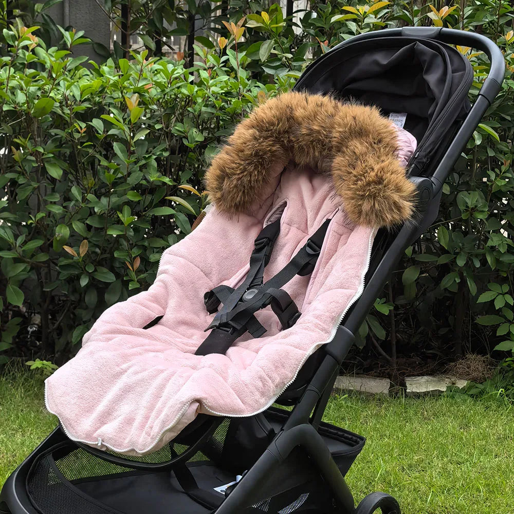 Stroller Footmuff Outdoor Winter Baby Warm In Pram Removable Thicker Windproof Fur Collar Baby Envelope Stroller Accessories
