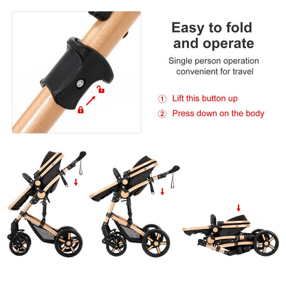 3 in 1 Baby Stroller Prams Lightweight Stroller Compact Foldable Stroller Newborn Stroller Travel System Pushchair Baby Buggy