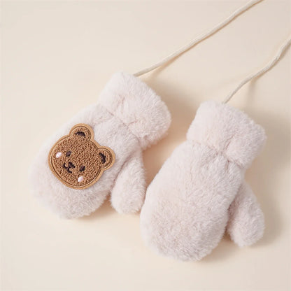 Winter Thicken Warm Baby Gloves Cute Cartoon Bear Baby