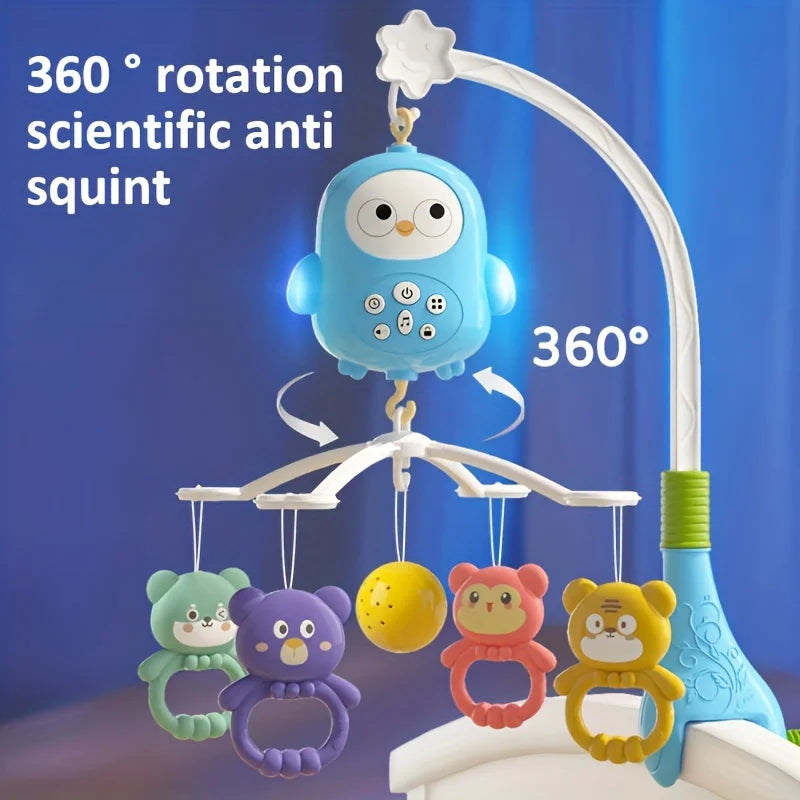 360° Musical Baby Crib Mobile Rotating Night Light Bed Bell Toy Four Speed Timming Hanging Infant Newborn Rattle Bedside Gift