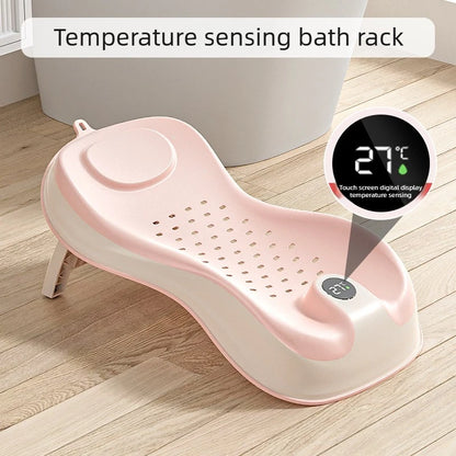 Baby Temperature-Sensing Bath Rack, Reclining/Lying Design, Universal For Bathtubs, Non-Slip Pad, Suitable For Newborns.