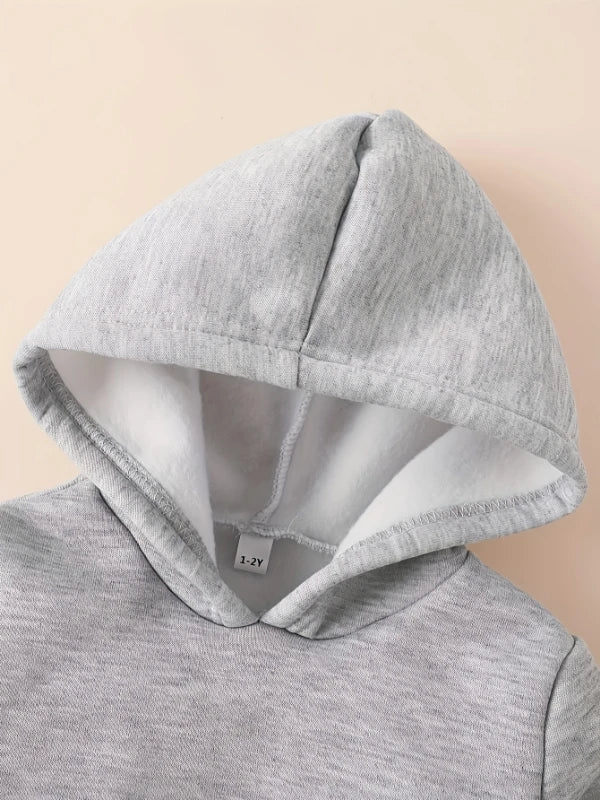 Newborn Baby Boy Long Sleeve Fleece Hoodie with Cartoon Letter Heart Print  Casual Sports Pants Set Autumn Winter