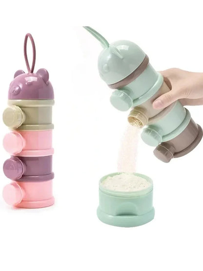 4Layer Bear Style Portable Milk Powder Box Multiple Openings Cereal Cartoon Infant Baby Food Storag Box Toddle Snack Container