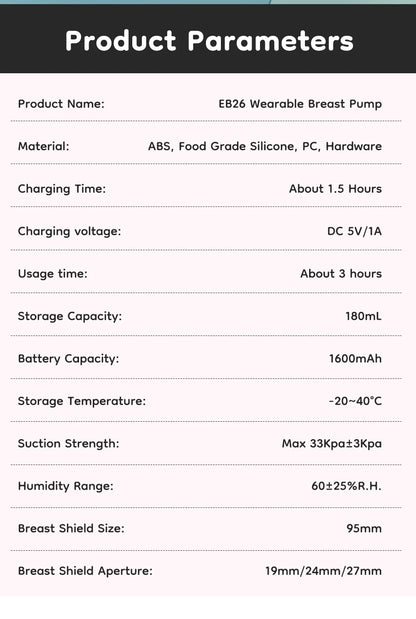 MAMIJOY Wearable Electric Breast Pumps 4 Modes 12 Levels Portable Hands Free Breast Pump Silent Comfort With 19/24mm Flange EB26