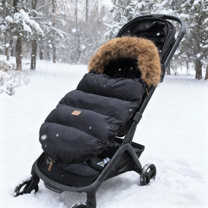 Stroller Footmuff Outdoor Winter Baby Warm In Pram Removable Thicker Windproof Fur Collar Baby Envelope Stroller Accessories