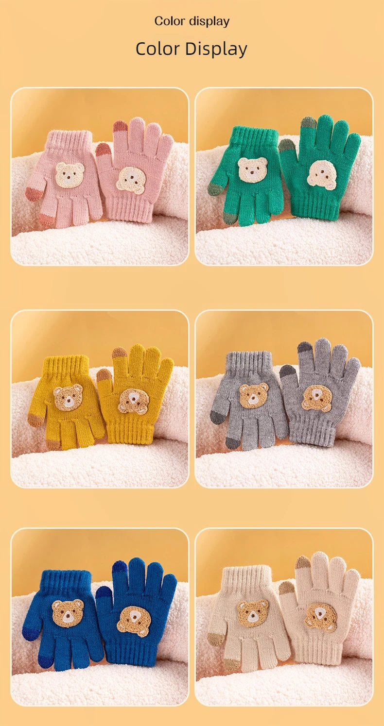 2-6 year old cartoon bear baby gloves with crochet hooks