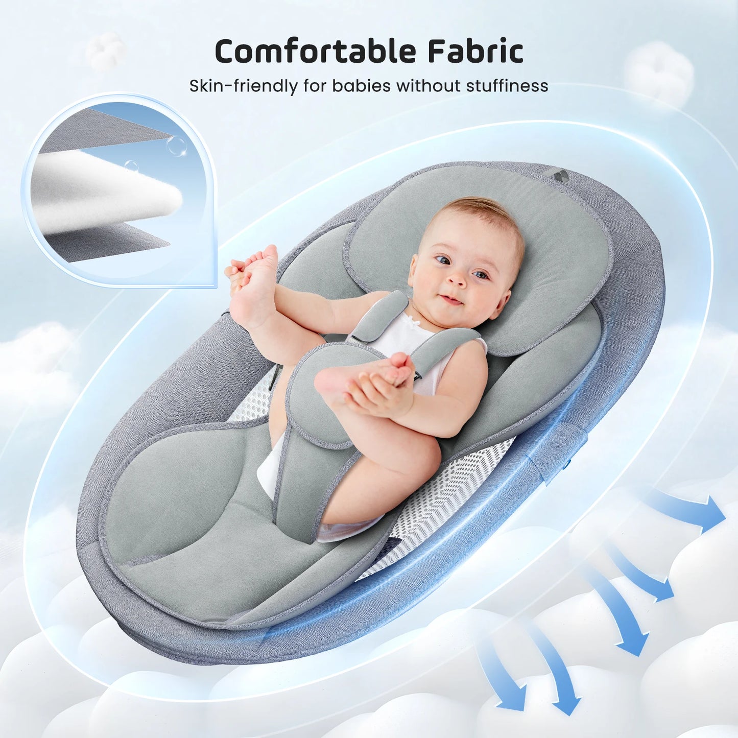 Electric Baby Swing Baby Rocker, APP and Remote Baby Scale From Birth to 9kg, 5-Point Harness Improved Baby Scale with 3 Timers