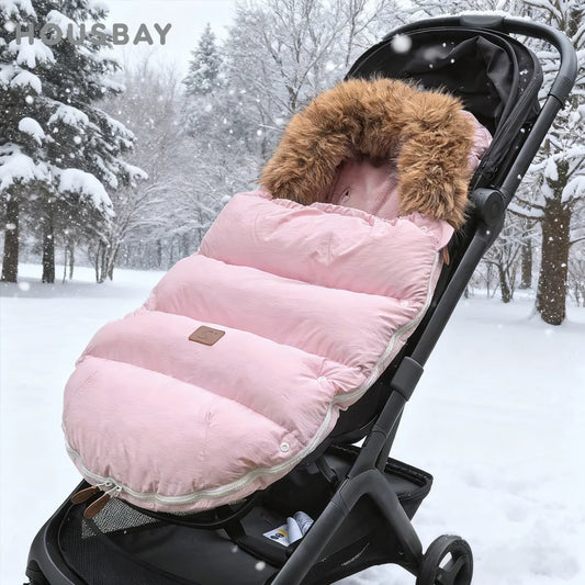 Stroller Footmuff Outdoor Winter Baby Warm In Pram Removable Thicker Windproof Fur Collar Baby Envelope Stroller Accessories