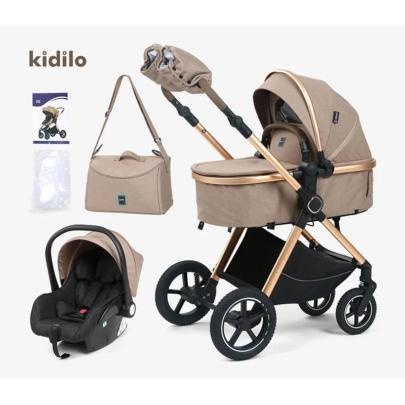Three-in-One High-View Child Stroller with Car Seat.