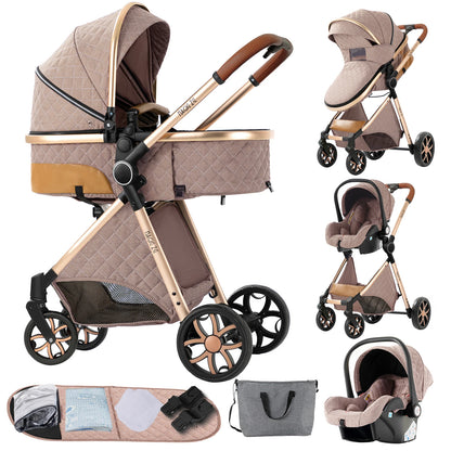 3 in 1 Baby Stroller Prams Lightweight Stroller Compact Foldable Stroller Newborn Stroller Travel System Pushchair Baby Buggy