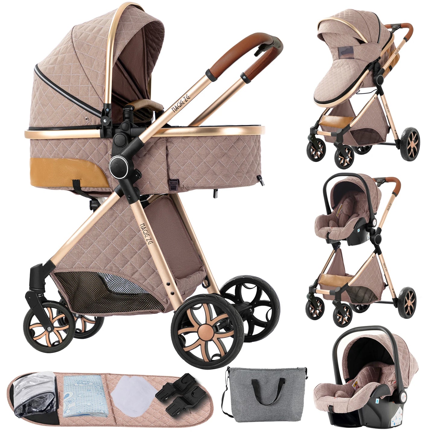 Your All-in-One Travel Solution: 3-in-1 Lightweight Stroller & Pram for All Terrains, Suitable from Birth with Easy Compact Fold