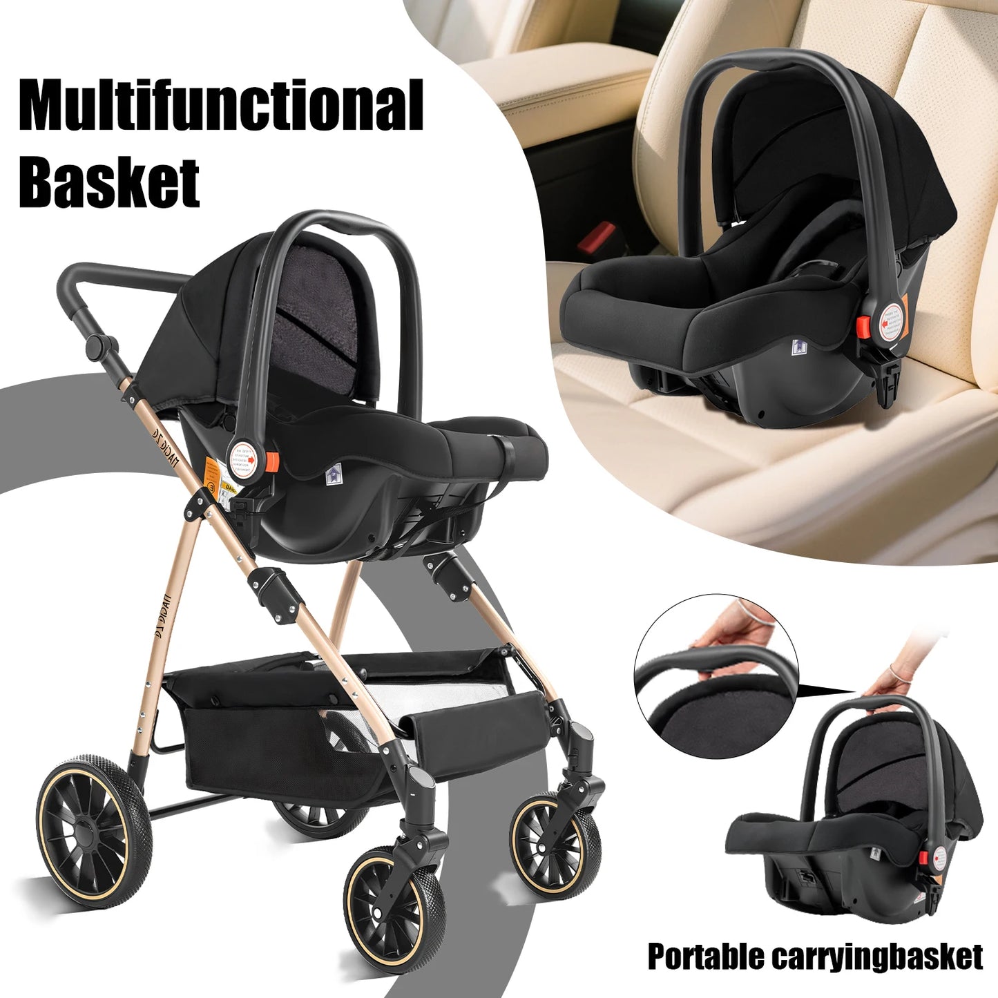 3 in 1 Baby Stroller Prams Lightweight Stroller Compact Foldable Stroller Newborn Stroller Travel System Pushchair Baby Buggy