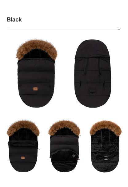 Stroller Footmuff Outdoor Winter Baby Warm In Pram Removable Thicker Windproof Fur Collar Baby Envelope Stroller Accessories