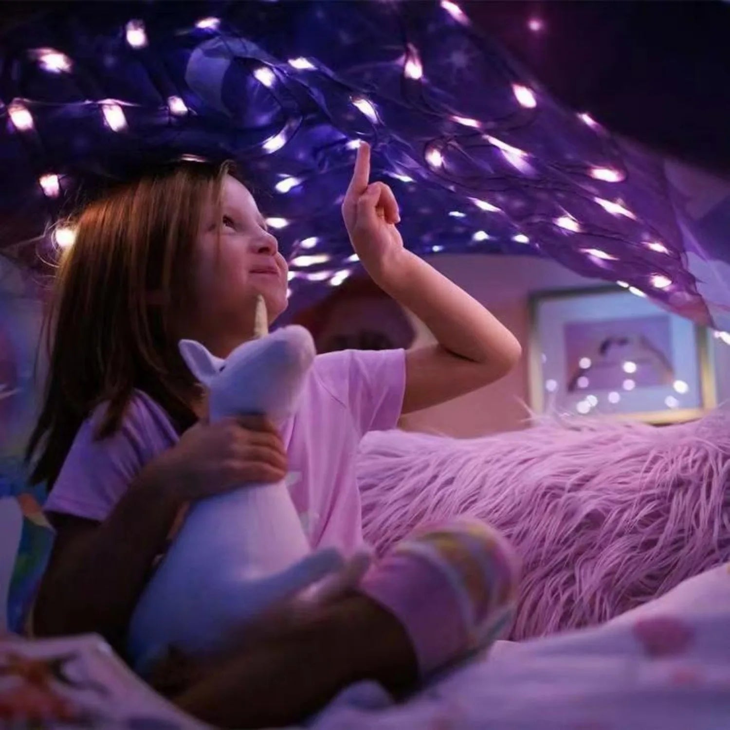 Dream Tent with light show for Kids Bed with Storage Pocket Foldable Kids Tent on Bed Mosquito Net Tent by Baby Paradise