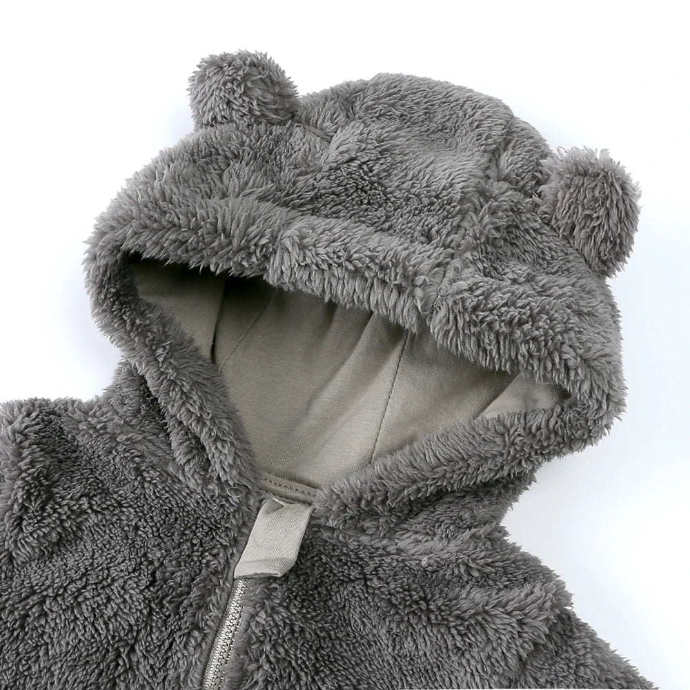 0-24M Baby Rompers Infant Clothes Winter Newborn Baby Boy Girl Zipper Bodysuit Bear Fleece Hooded Pyjamas