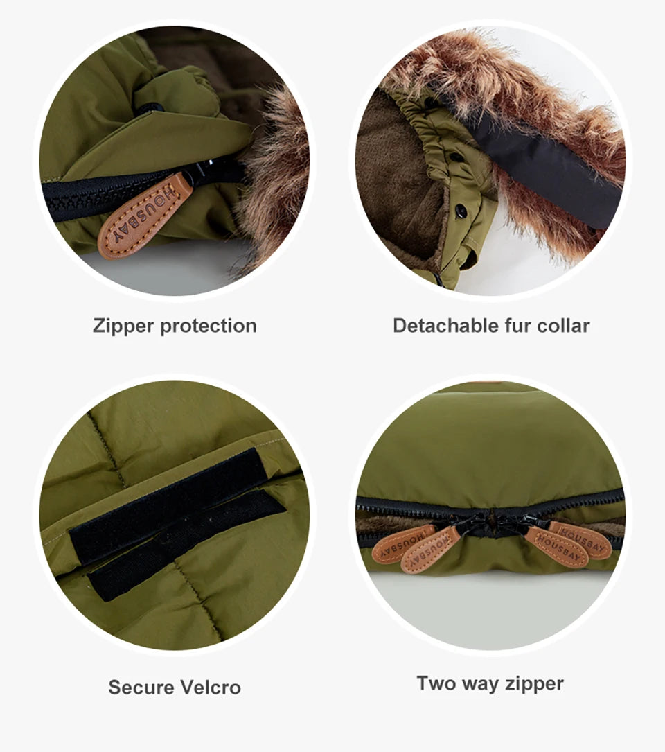 Stroller Footmuff Outdoor Winter Baby Warm In Pram Removable Thicker Windproof Fur Collar Baby Envelope Stroller Accessories