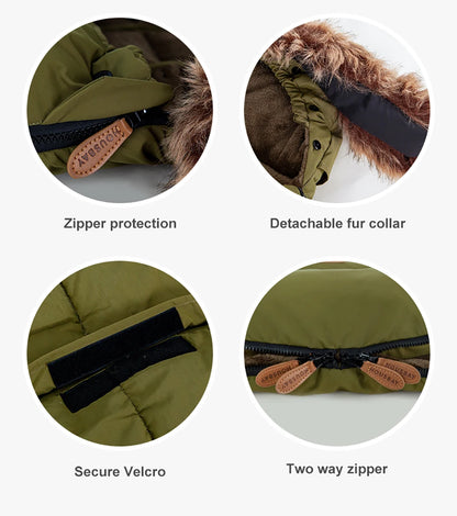 Stroller Footmuff Outdoor Winter Baby Warm In Pram Removable Thicker Windproof Fur Collar Baby Envelope Stroller Accessories